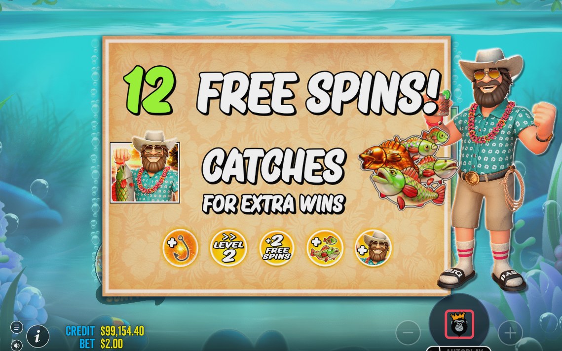 Free Spins with the WILD fisherman collecting fish money